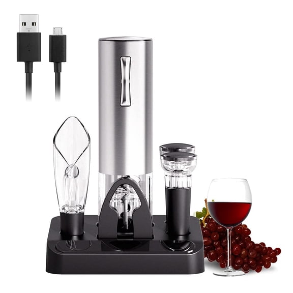 COKUNST Electric Wine Opener Set with Stand, USB Charging Corkscrew Remover, One-click Button Rechargeable Cordless Bottle Openers with Wine Pourer, Vacuum Stoppers, Foil Cutter for Home Party Weddin