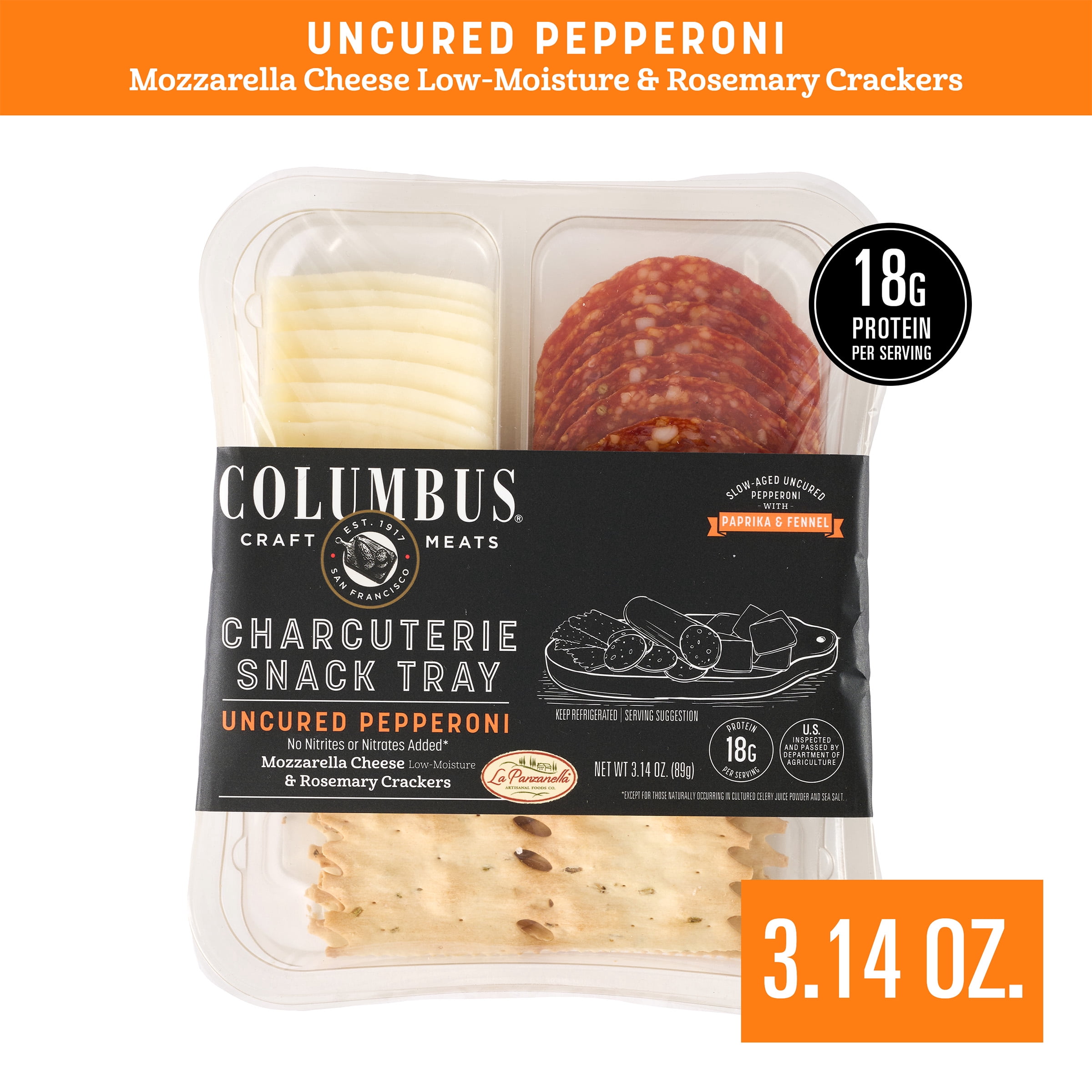 COLUMBUS Charcuterie Snack Tray with Uncured Pepperoni, Mozzarella