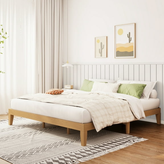 COLAMY 12 Inch Wood Platform Bed Frame, Sturdy Full Size Bed Frame with Wood Slat Support, No Box Spring Needed Rustic Pine