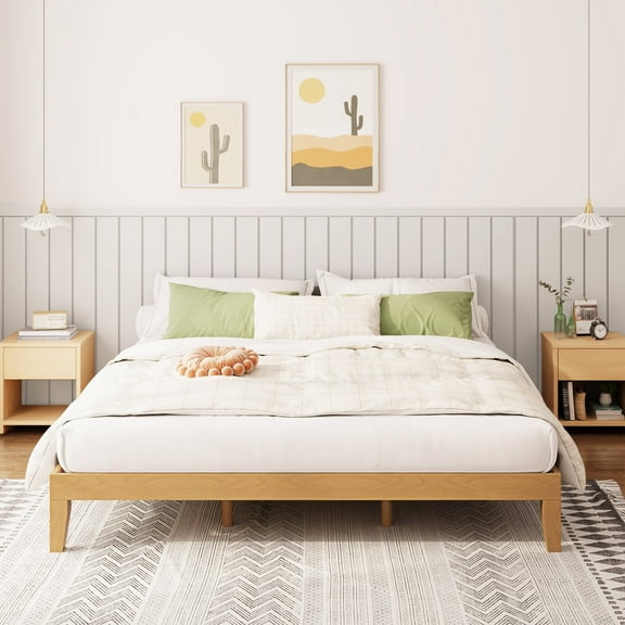 AFO 12 Inch Wood Platform Bed Frame, Sturdy Queen Size Bed Frame with Wood Slat Support, No Box Spring Needed Rustic Pine
