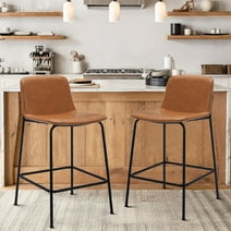 COLAMY PU Leather Dining Chairs Set of 2, Mid Back Modern Upholstered Dining Room Kitchen Side Chair with Metal Legs for Home/Living Room/Bedroom/Office, Light Brown