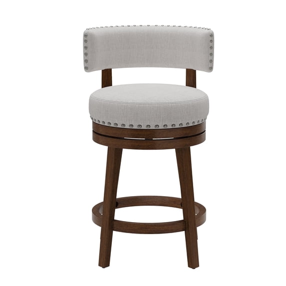 AFO Upholstered Swivel Bar Stool with Back - 24 Inch Counter Height Chair for Kitchen Island, Beige