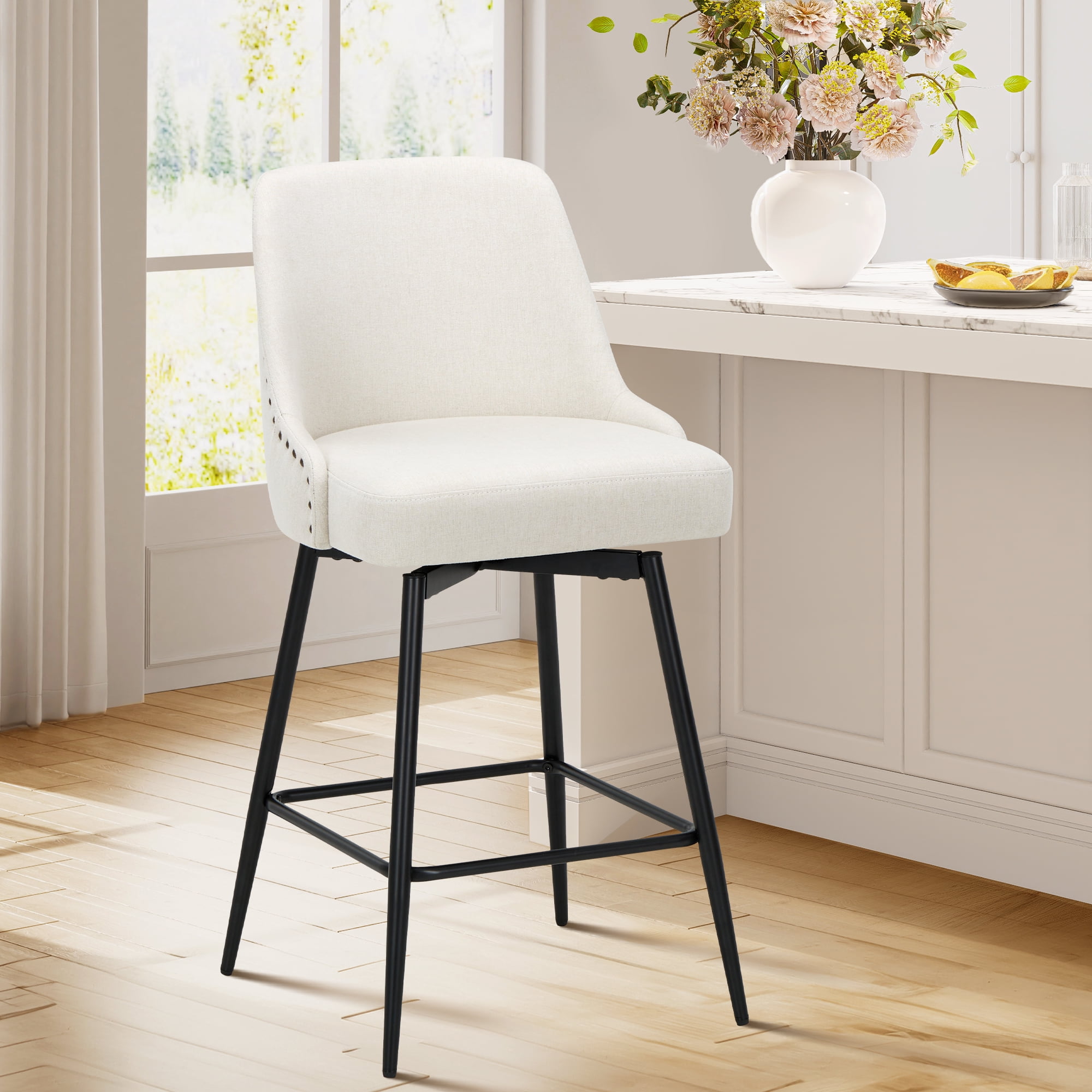 Merrick Lane Set of Two Swivel Bar Stools in Blue Fabric with