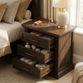 thumbnail image 1 of COLAMY 3-Drawer Nightstand with USB Charging Station, Oversized Wood Bedside Table, Tall Storage End Table for Bedroom, Dark Walnut, 1-Pack, 1 of 10