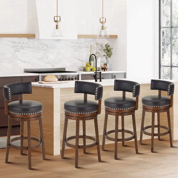 COLAMY Swivel Bar Stools Set of 4,30 Inch Bar Height Stools, Modern Upholstered Wood Bar Chairs with Back for Kitchen Island&Home Bar,Heavy Duty 300 lbs Capacity,Fits 40-45" Bar Height, Dark Brown