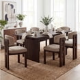 thumbnail image 1 of COLAMY 7-Piece Modern Dining Room Set, 63" Rectangular Kitchen Table with 6 Upholstered Dining Chairs, Heavy-Duty Ribbed Base Wood Dining Set - Lucena Oak/Brown, 1 of 9