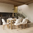 thumbnail image 1 of COLAMY 7-Piece Modern Dining Set, 63" Travertine-Look Kitchen Table with 6 Open-Back Cutout Upholstered dining chairs, Fluted Wood Apron, Solid Rubberwood Frame, Dining Furniture, Beige, 1 of 14