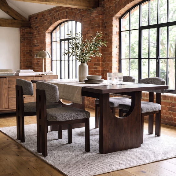 COLAMY 72" Modern Wood Dining Table Set for 4 to 6 with White Glove Delivery & Assembly, 5 Piece Rectangular Kitchen Table and Upholstered Chairs Set, Heavy Duty Oak Veneer - Walnut+Gray