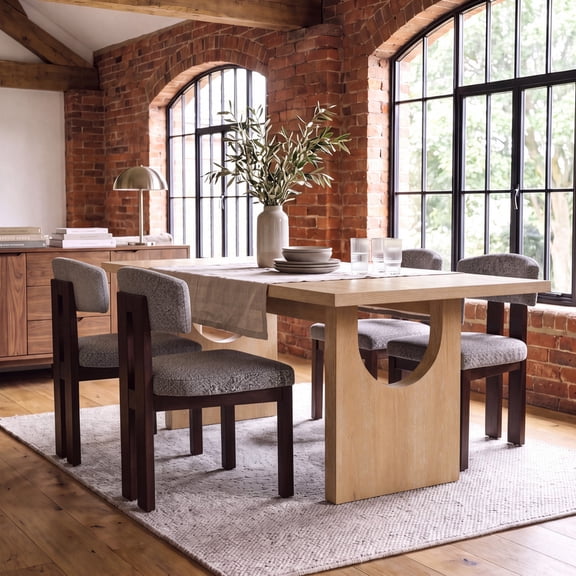 COLAMY 72" Modern Wood Dining Table Set for 4 to 6 with White Glove Delivery & Assembly, 5 Piece Rectangular Kitchen Table and Upholstered Chairs Set, Heavy Duty Oak Veneer - Natural+Gray Chairs