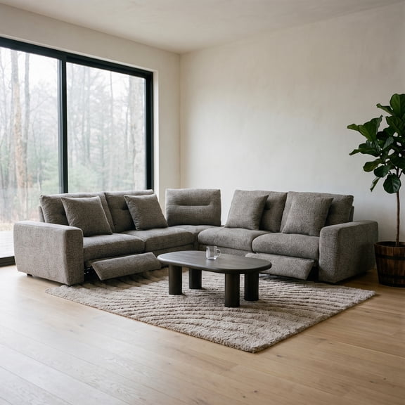 COLAMY AUREN Premium Dual Power Reclining Modular Sectional Sofa, Cloud-Like Motion Lounge Couch with Adjustable Depth Backrest, Built-in USB/Type-C Ports & Plush Chenille Fabric,Gray