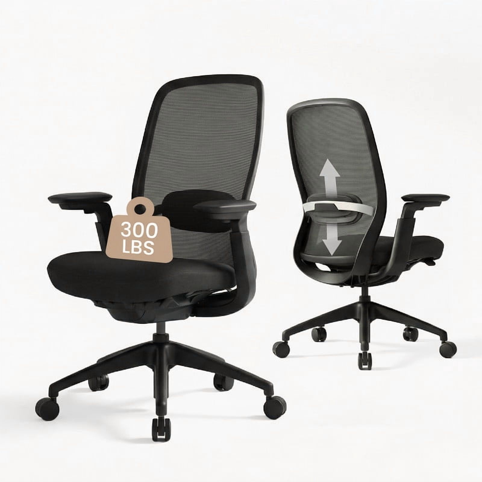 COLAMY Aether Ergonomic Mesh Office Chair, One-Touch Easy Adjust Managerial Desk Chair with Levitating Seat Cushion & Pilot-Level Sync Armrests, 300 LBS Mid Back Mesh Computer Chair,Black