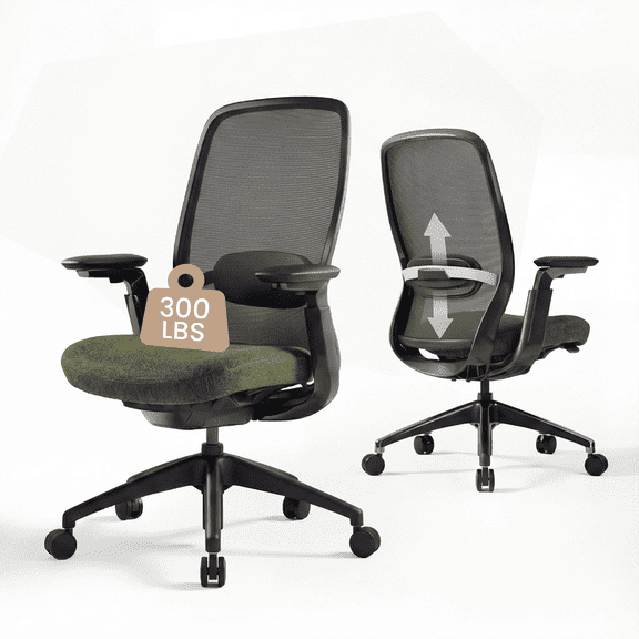COLAMY Aether Ergonomic Mesh Office Chair, One-Touch Easy Adjust Managerial Desk Chair with Levitating Seat Cushion & Pilot-Level Sync Armrests, 300 LBS Mid Back Mesh Computer Chair, Dark Green