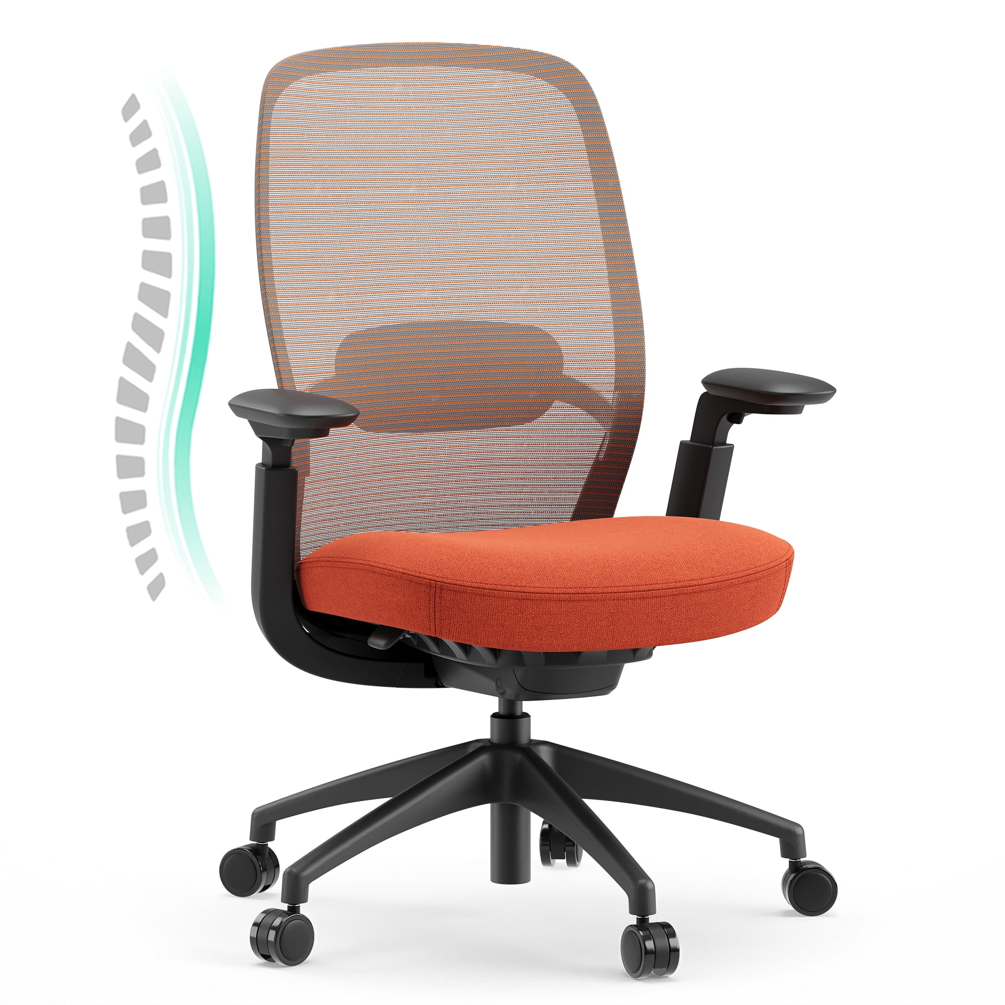COLAMY Aether Ergonomic Mesh Office Chair, One-Touch Easy Adjust Managerial Desk Chair with Levitating Seat Cushion & Pilot-Level Sync Armrests, 300 LBS Mid Back Mesh Computer Chair, Orange