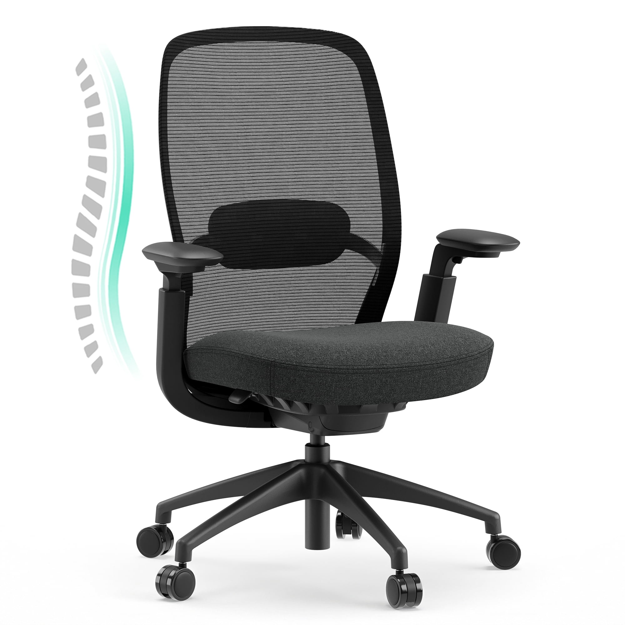COLAMY Aether Ergonomic Mesh Office Chair, One-Touch Easy Adjust Managerial Desk Chair with Levitating Seat Cushion & Pilot-Level Sync Armrests, 300 LBS Mid Back Mesh Computer Chair,Black