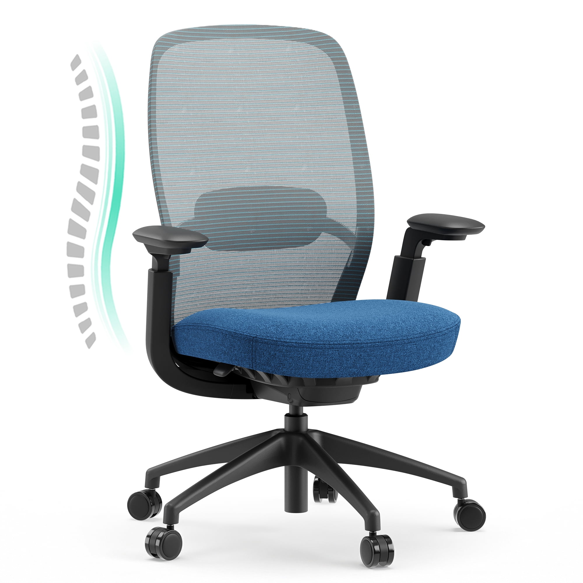 COLAMY Aether Ergonomic Mesh Office Chair, One-Touch Easy Adjust Managerial Desk Chair with Levitating Seat Cushion & Pilot-Level Sync Armrests, 300 LBS Mid Back Mesh Computer Chair, Blue