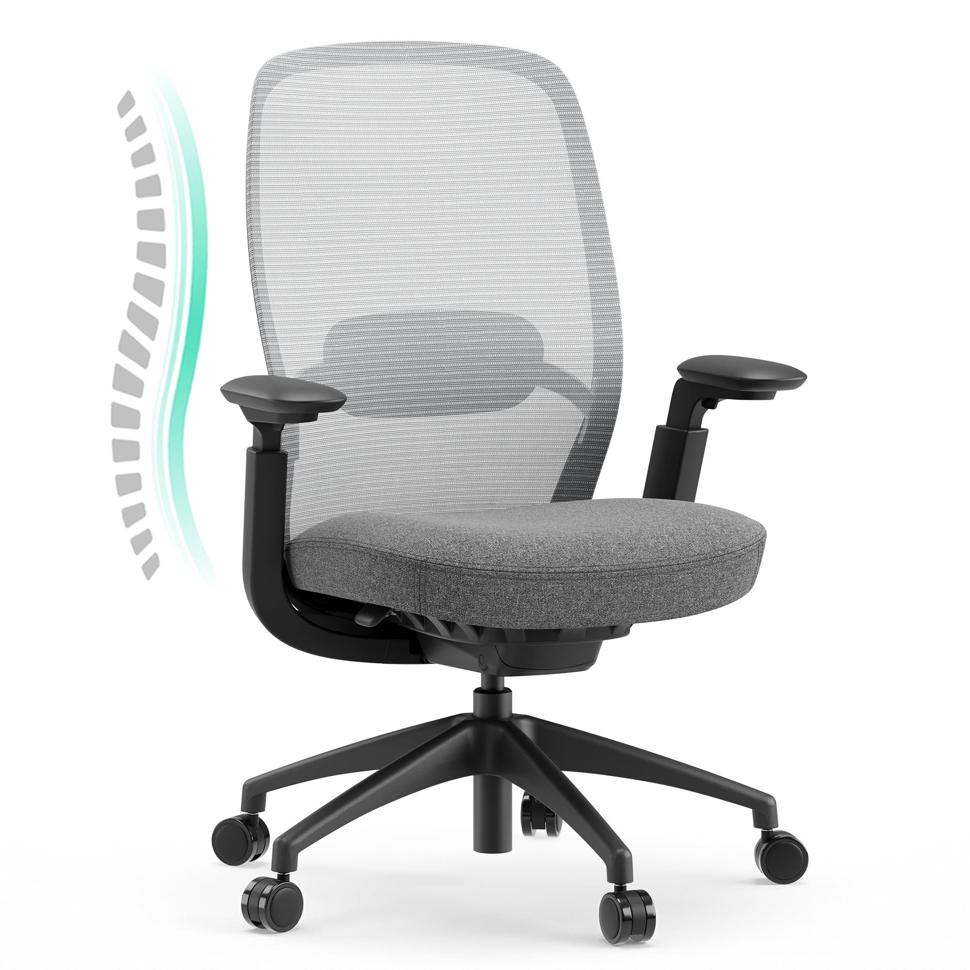 COLAMY Aether Ergonomic Mesh Office Chair, One-Touch Easy Adjust Managerial Desk Chair with Levitating Seat Cushion & Pilot-Level Sync Armrests, 300 LBS Mid Back Mesh Computer Chair, Grey