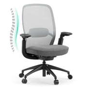COLAMY Aether Ergonomic Mesh Office Chair, One-Touch Easy Adjust Managerial Desk Chair with Levitating Seat Cushion & Pilot-Level Sync Armrests, 300 LBS Mid Back Mesh Computer Chair, Grey