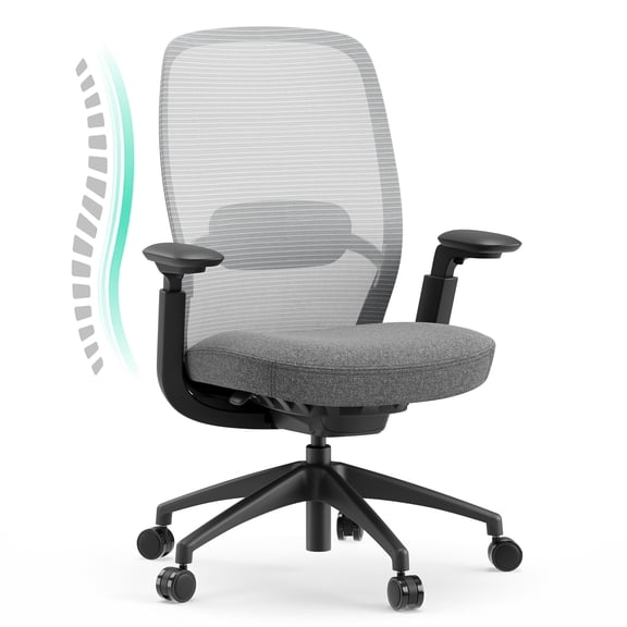 COLAMY Aether Ergonomic Mesh Office Chair, One-Touch Easy Adjust Managerial Desk Chair with Levitating Seat Cushion & Pilot-Level Sync Armrests, 300 LBS Mid Back Mesh Computer Chair, Grey