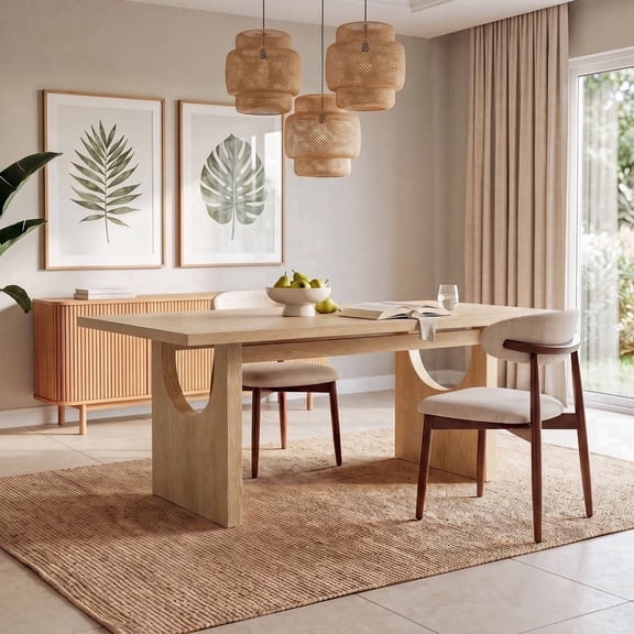 COLAMY Alvora 72" Dining Table, Modern Rectangular Kitchen Table with Premium Oak Veneer & Heavy-Duty Slab Base, Large Seating for 4-6, Durable Wood Table for Dining Room - Natural