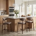 thumbnail image 1 of COLAMY Upholstered Counter Height Bar Stools Set of 3, Kitchen Island Stools with Back, Suitable for 34"-41" Table, Modern Counter Chairs with Wood Legs for Dining Room, Camel, 1 of 10