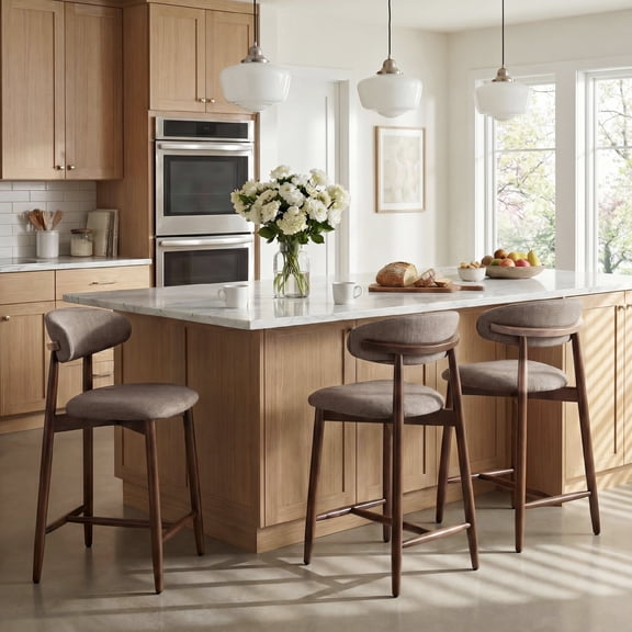 COLAMY Upholstered Counter Height Bar Stools Set of 3, Kitchen Island Stools with Back, Suitable for 34"-41" Table, Modern Counter Chairs with Wood Legs for Dining Room, Camel