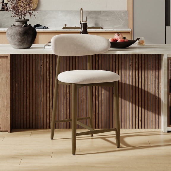 COLAMY Bar Stools with Back, Counter Height Bar Stools, Upholstered Counter Stools with Wood Legs for Kitchen Island Dining Room Bar, Beige