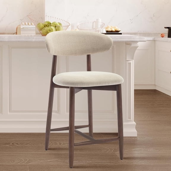 COLAMY Bar Stools with Back, Counter Height Bar Stools, Upholstered Counter Stools with Wood Legs for Kitchen Island Dining Room Bar, Beige
