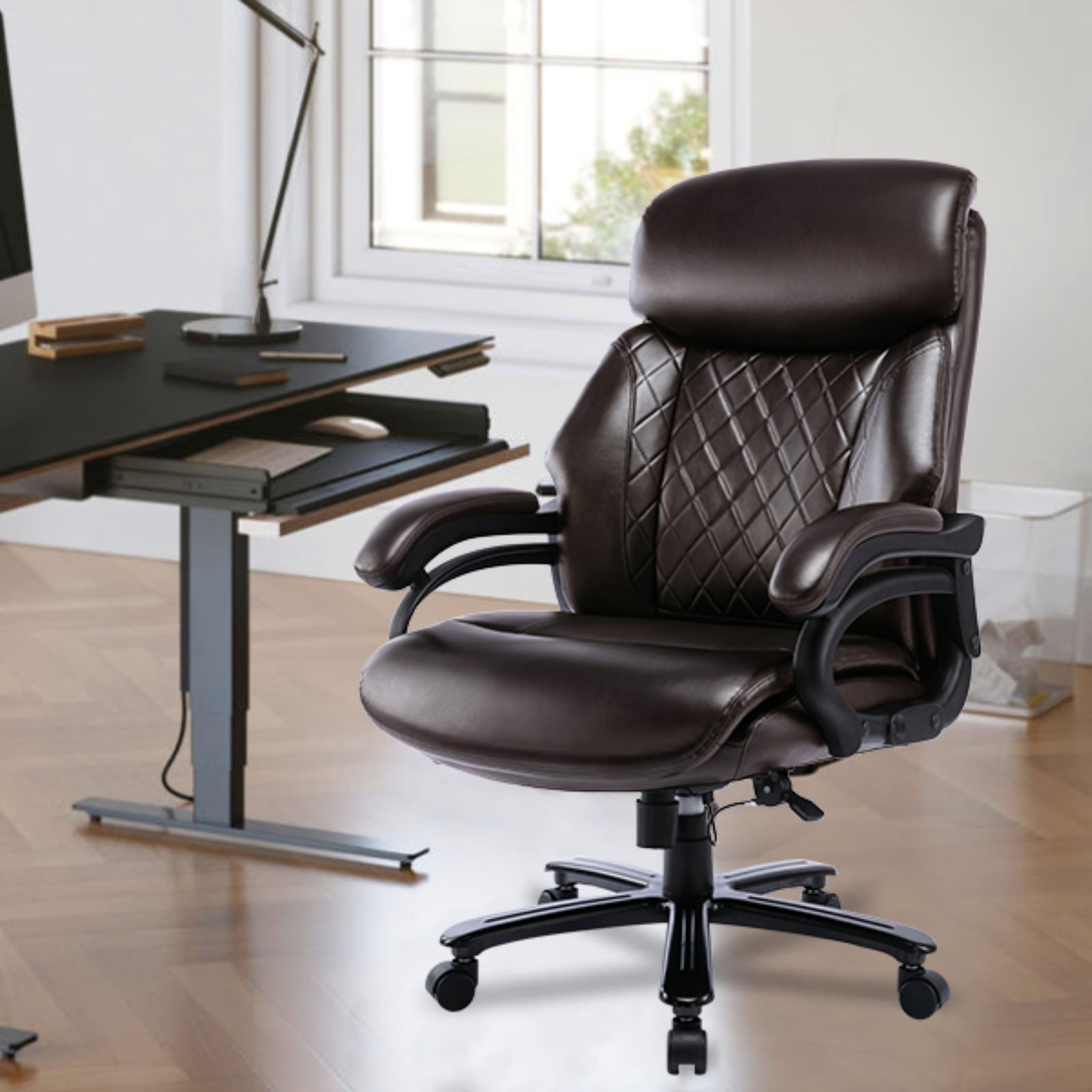 COLAMY Big 400lb Brown Leather Ergonomic Office Chair for with