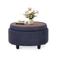 thumbnail image 1 of Blue Round Ottoman with Storage and Reversible Tray, Upholstered Fabric Footrest Coffee Table for Living Room, Bedroom, Entryway-25 Inch, 1 of 8