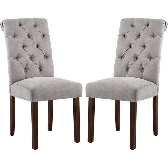 Upholstered Parsons Dining Chairs Set of 2, Button Tufted High Back,Light Grey