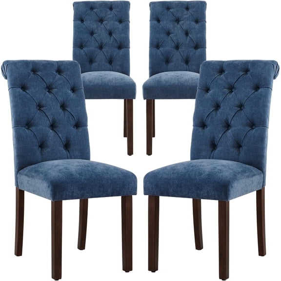 Upholstered Parsons Dining Chairs Set of 4, Button Tufted High Back,Blue