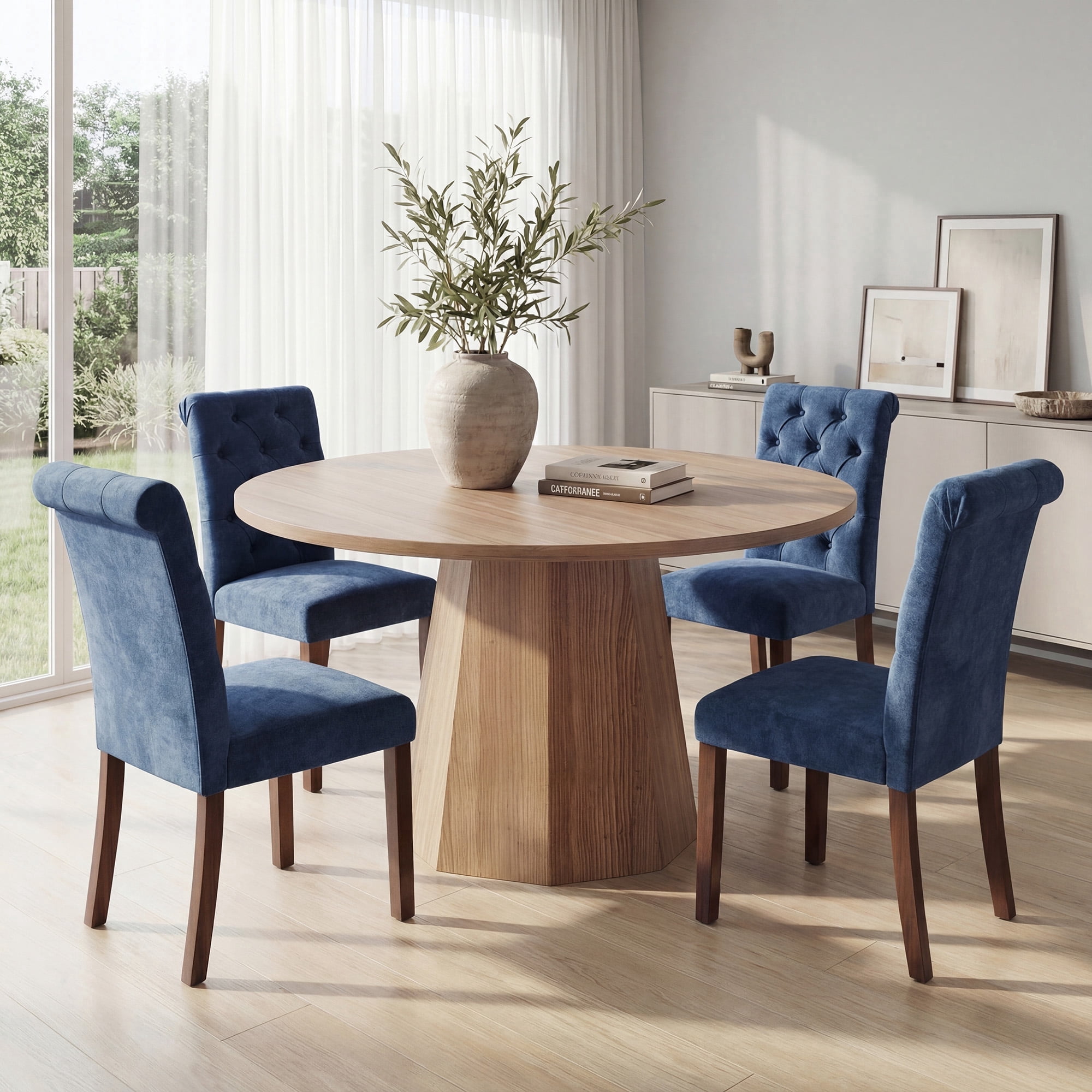 Upholstered Parsons Dining Chairs Set of 4, Button Tufted Kitchen Side Chair for Dining Room, Blue