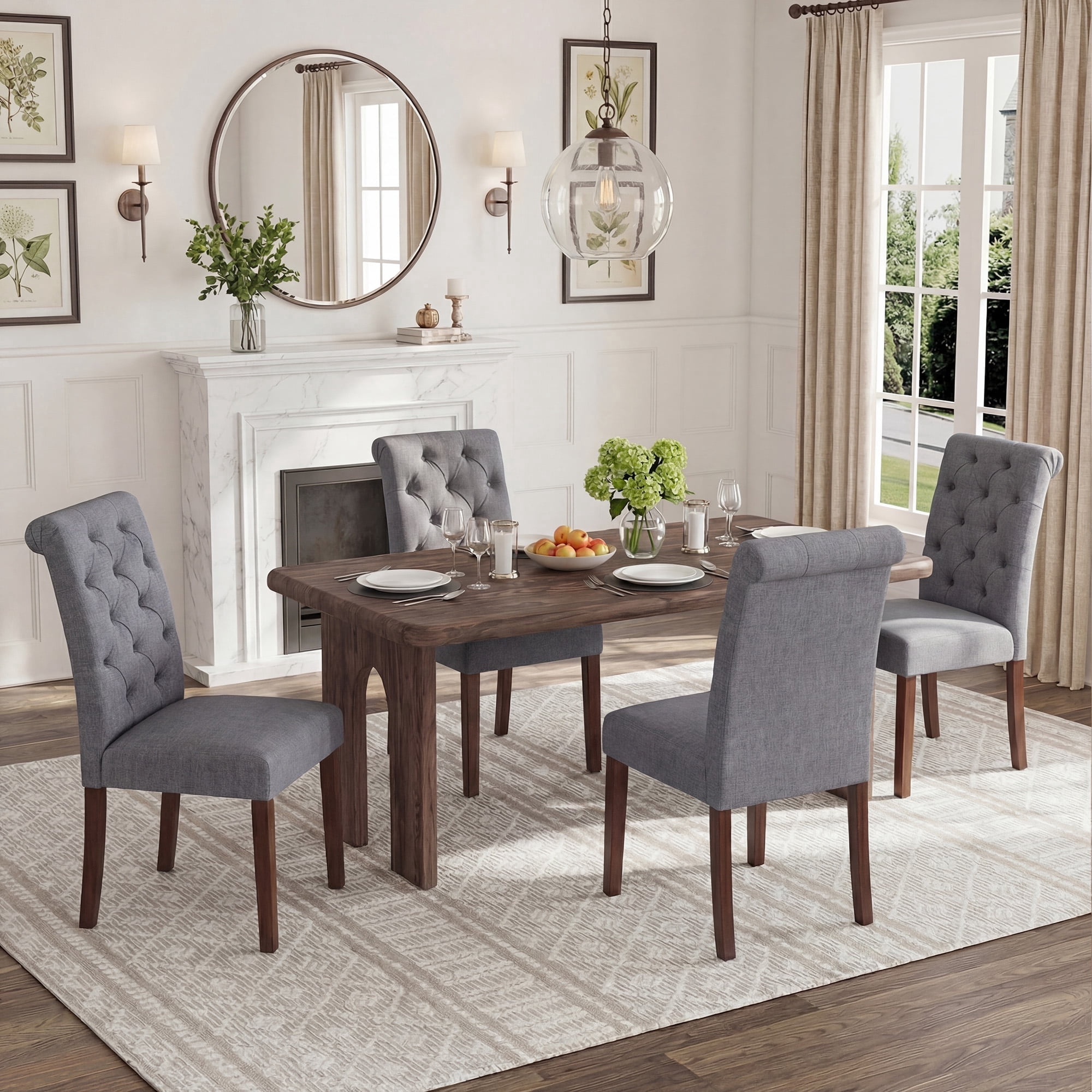 Upholstered Parsons Dining Chairs Set of 4, Button Tufted Kitchen Side Chair for Dining Room, Grey