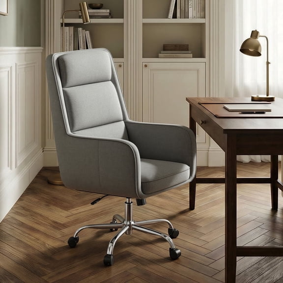 COLAMY Cocoon Modern Executive High Back Home Office Chair, Upholstered Desk Chair with Wheels, Vanity Chair with Head and Lumbar Support, Armrest (Gray)
