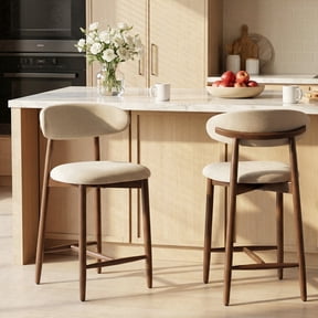 COLAMY Upholstered Counter Height Bar Stools Set of 2, Kitchen Island Stools with Back, Suitable for 34"-41" Table, Modern Counter Chairs with Wood Legs for Dining Room, Beige