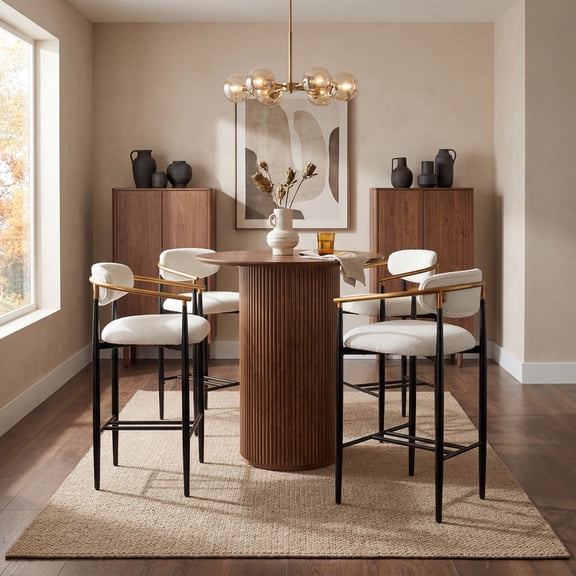 COLAMY ELEN Set of 4 Modern Bar Height Stools with Arms and Back, 29.5" Upholstered Barstools, Luxury Kitchen Island Chairs with Metal Frame & Footrest for Home Bar, Beige
