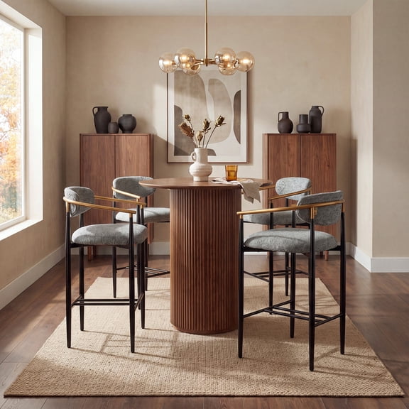 COLAMY ELEN Set of 4 Modern Bar Stools, 29.5" Extra Tall Stool for 40"-45" Bars, Luxury Metal Frame Dining Chairs, Grey