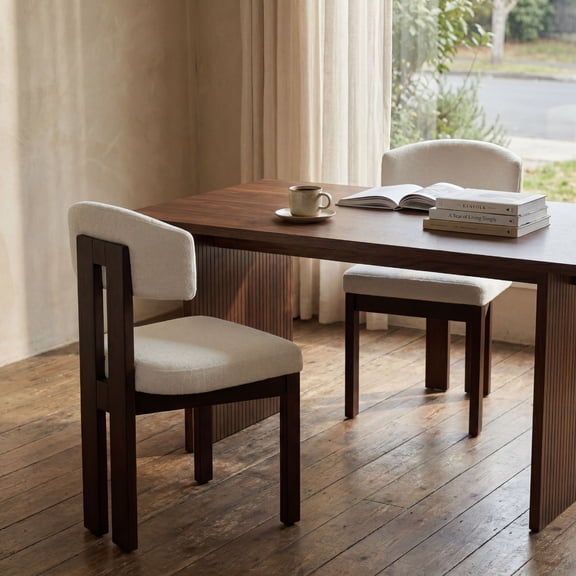 COLAMY EVANE Modern Dining Chairs Set of 2, Upholstered Kitchen Chairs with 3" Thick Cushioned Seat & Ergonomic Lumbar Support, Solid Rubberwood Frame,Beige
