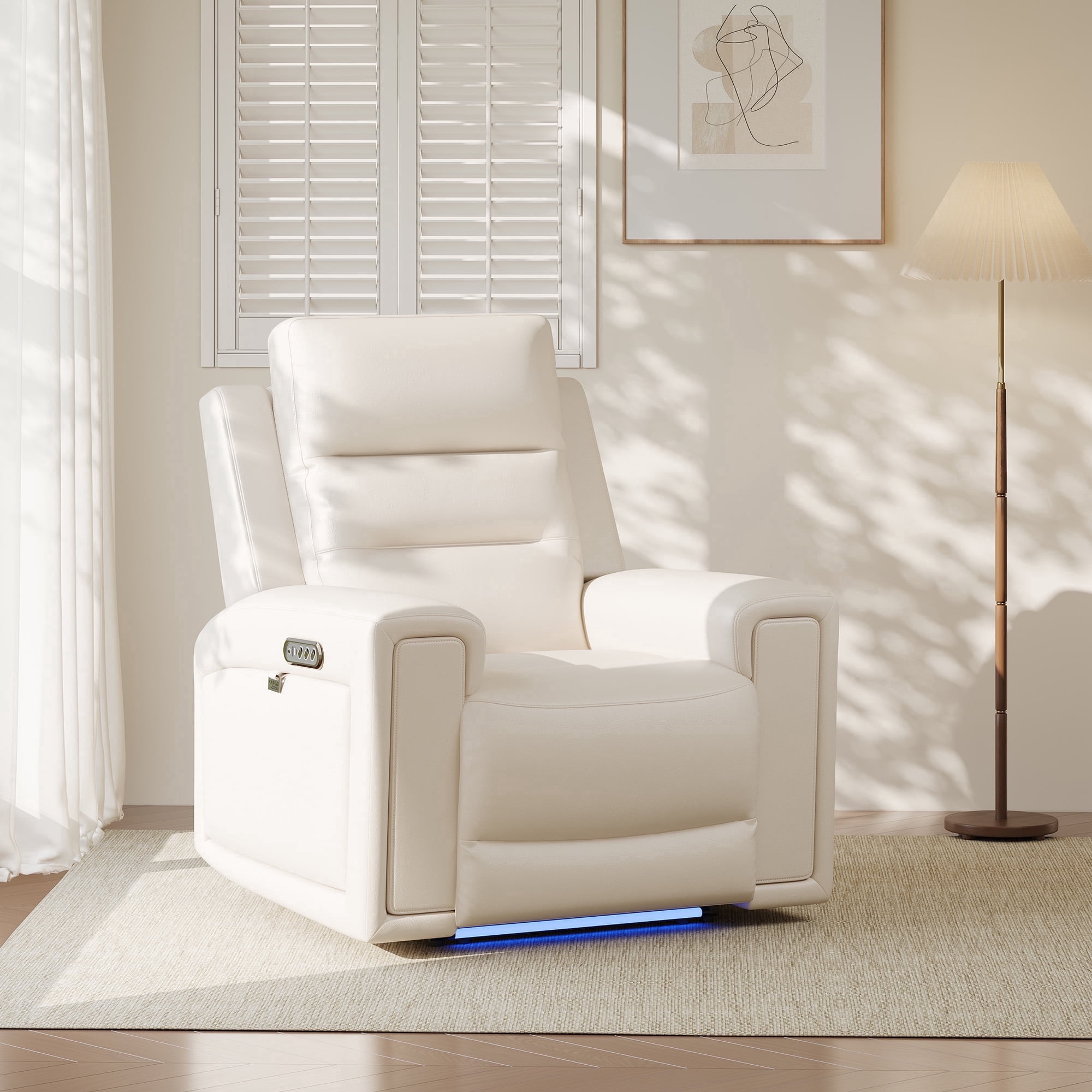 COLAMY Electric Power Recliner Chair with Triple Motor, Adjustable Power Headrest and Lumbar Support, Heavy Duty Home Theater Seating with LED, USB Type-C Ports, Storage, Beige