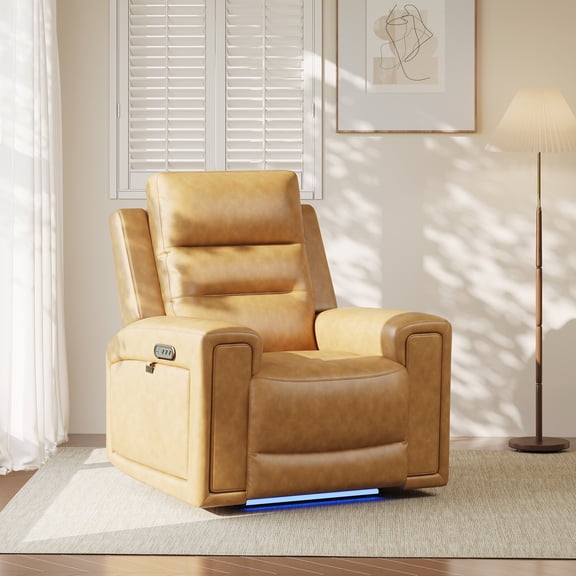 COLAMY Electric Power Recliner Chair with Triple Motor, Adjustable Power Headrest and Lumbar Support, Heavy Duty Home Theater Seating with LED, USB Type-C Ports, Storage, Light Brown