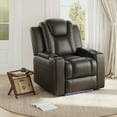 thumbnail image 1 of COLAMY Electric Power Recliner Living Room Chair with Adjustable Headrest, Leather Reclining Seat with Hidden Armrest Storage, Dual Cup Holders, USB Charging, LED, Black, 1 of 13