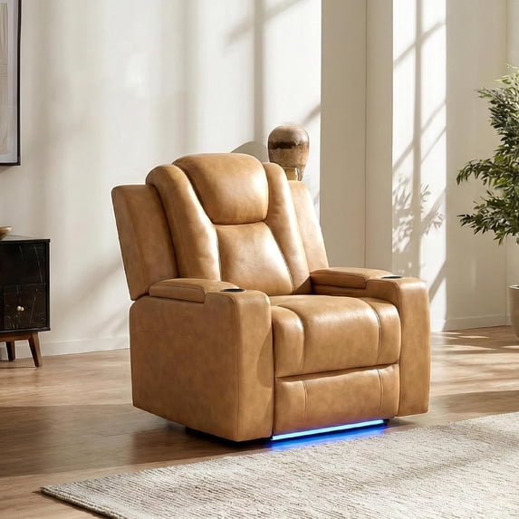 COLAMY Sereno Dual Motors Wall Hugger Power Recliner Chair with Power Headrest for Living Room, Home Theater Seating with Hidden Storage, Light Brown