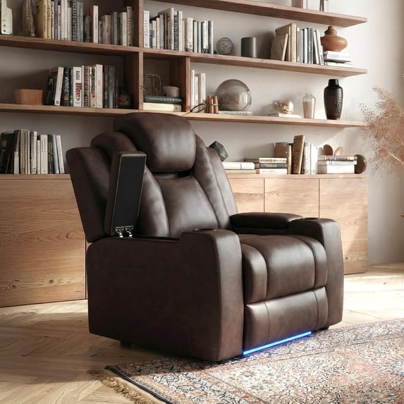 COLAMY Sereno Dual Motors Wall Hugger Power Recliner Chair with Power Headrest for Living Room, Home Theater Seating with Hidden Storage, Dark Brown