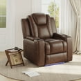 thumbnail image 1 of COLAMY Electric Power Recliner Living Room Chair with Adjustable Headrest, Leather Reclining Seat with Hidden Armrest Storage, Dual Cup Holders, USB Charging, LED, Dark Brown, 1 of 13