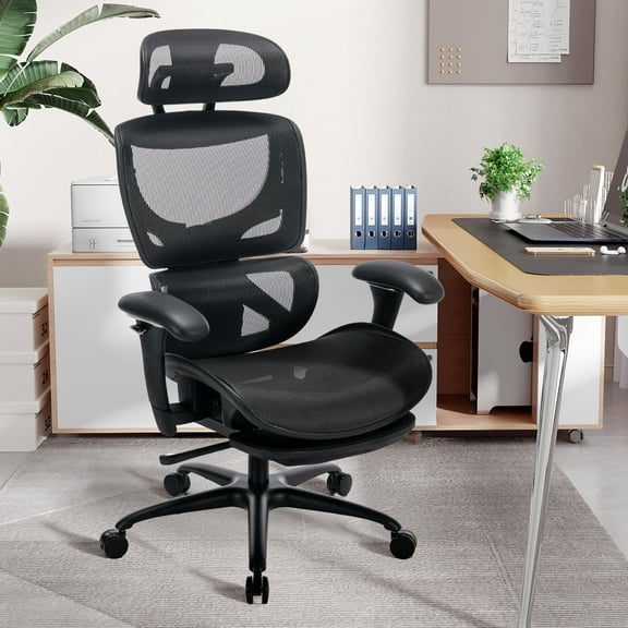 COLAMY Ergonomic Mesh Office Chair with Footrest and 3D Adjustable Arms – Black