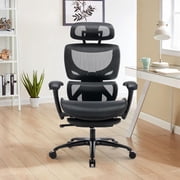 COLAMY Ergonomic Mesh Office Chair with Footrest & 3D Adjustable Armrests, Black