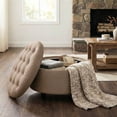 thumbnail image 1 of COLAMY Fabric Round Storage Ottoman, Multi-Functional Footrest and Coffee Table with Reversible Tray Lid, Camel, 1 of 9