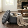 thumbnail image 1 of COLAMY Fabric Round Storage Ottoman, Multi-Functional Footrest and Coffee Table with Reversible Tray Lid, Dark Grey, 1 of 9
