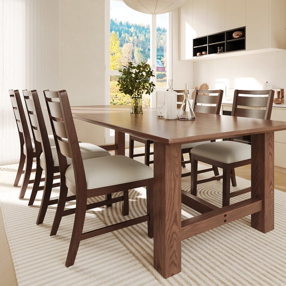 COLAMY Farmhouse Wood Dining Chairs Set of 6, Rustic Ladder Back Kitchen Side Chair with Upholstered Seat, Brown