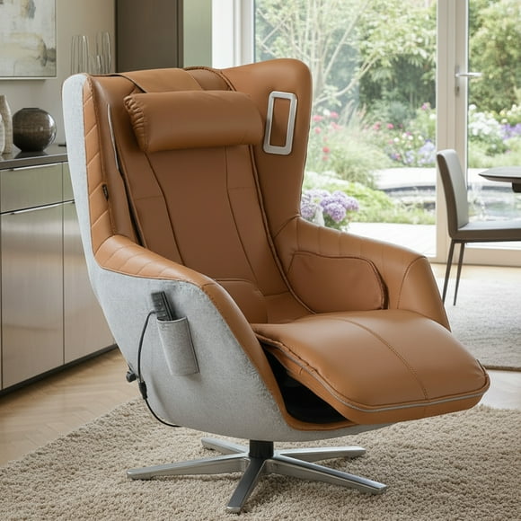 COLAMY Heated Reclining Massage Chair with Bluetooth Speaker, 360-Degree Rotation & Zero Gravity Design – Ideal for Living Rooms or Lounges, Brown